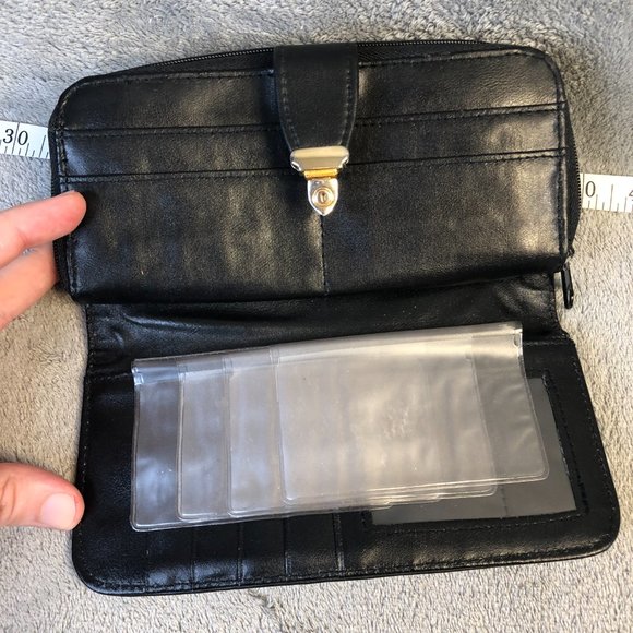 Women's Black Clutch Wallet Buckle Zip 12-Card Holders + License Window 8”x 4” - Picture 4 of 8